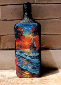 Hand-painted Sailboat Bottle Art