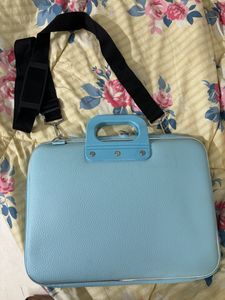 Powder Blue Laptop Bag With Detachable Sling
