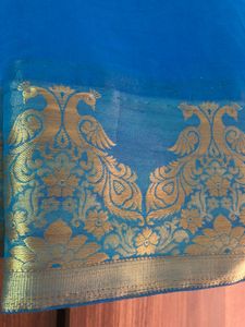 Elegant Blue Saree with Gold Border