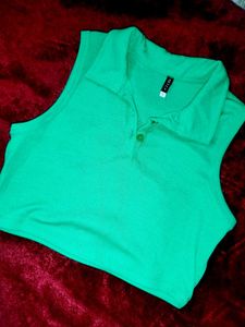 Green Sleeveless Polo Top