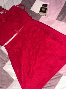 Red Crop Top and Skirt Set