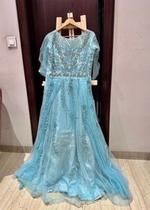 Sky Blue Hand Embroidered Ethnic Gown