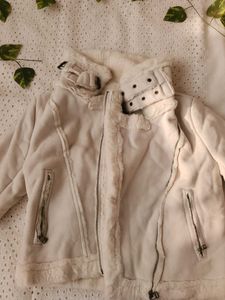 Cream Faux Shearling Biker Jacket