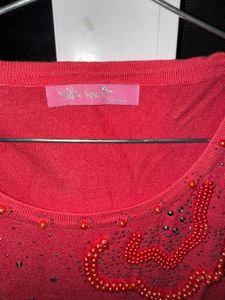 Peach Party Wear Woollen Top For Women