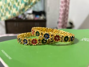 Bangle Set. Golden And Colorful Set Of Two