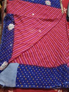 Bandhej Saree - Pink &amp; Blue