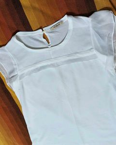 Me.Sense Women White Mesh Casual Top