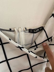 White Checkered Cutout Mini Dress