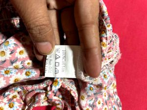 Pink Floral Printed Cotton Crop Top – Size L