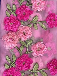 Ribbon Work Saree With Foil Mirror Kucchi Lace