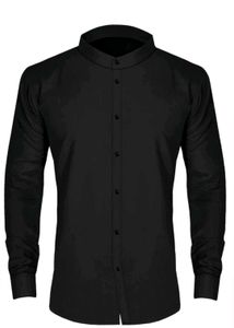 Black Mandarin Collar Shirt