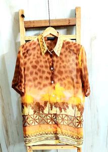 Brown Printed Shirt Size-44