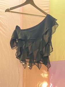 Black Ruffle One-Shoulder Top