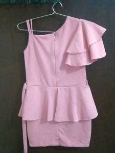 Pink Ruffle One-Shoulder Dress