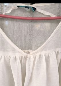 White V-Neck Bell Sleeve Top