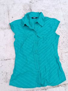 Teal Striped Sleeveless Shirt