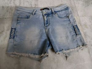 Denim Shorts with Braided Detail