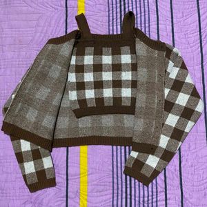 Checkered two piece Knit Cardigan