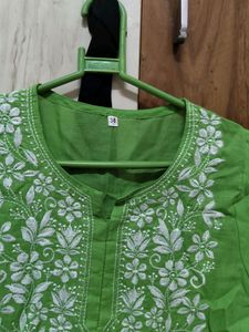 Green Chikan Kari Kurti