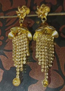 Gold Tone Rhinestone Dangle Earrings