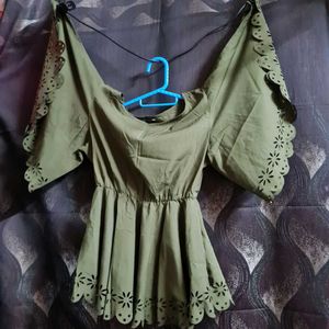 Olive Green Laser Cut Blouse