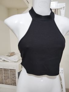 Xs- Black Halter Neck Crop Top