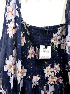 Indigo Floral Print Midi Dress