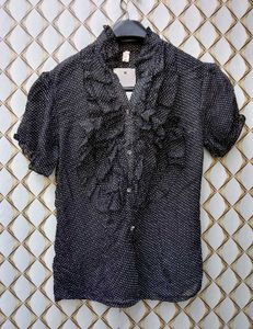 New With Tag Polka Dot Korean Ruffled Neck Shirt