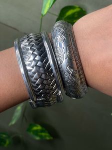 Oxidized Silver Bangles Set (Set of 2 )
