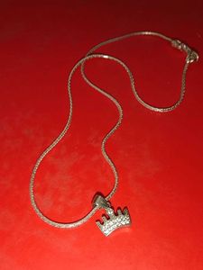 Elegant Real Silver Crown Pendant Chain 👑🥈