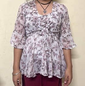 Chic Floral Sheer Tie-Front Crop Top