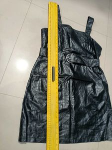 Chic Black Faux Leather Mini Dress Size L