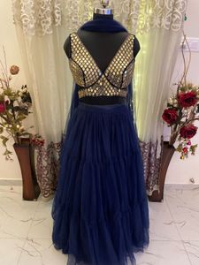 Navy Blue Mirror Work Lehenga Choli