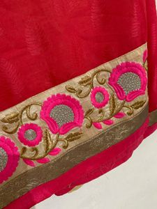 Pink Floral Embroidery Saaree