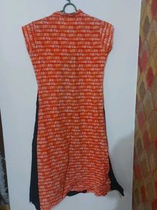 Orange And Black Cotton A Line Kurta