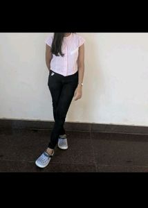 Pink Crop Strip Shirt