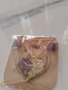 Handmade Real Rose Pendant And Studs Set