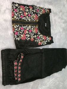 New🔥 Embroidery Black Kurtaset