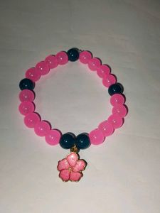 Pink Flower Charm Glass Beads Bracelet