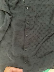 Sassafras Black Polka Dot Sheer Button-Up