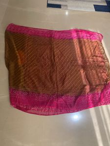 Lovely brown and pink bandhej sari