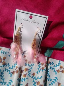 Pink Feather Dangle Earrings