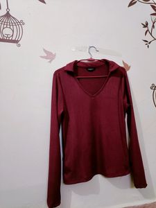 Ribbed Lining Maroon Top