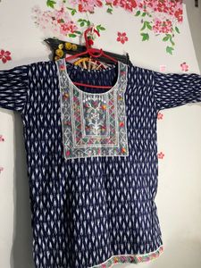 Embroidered Ikat Short Kurti