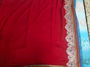Red Embellished Saree