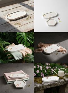 White Minimal Concrete Tray | Ring Dish with Heart