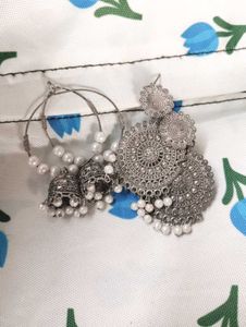 Both Silver Jhumka Earrings