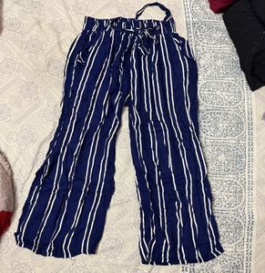 Navy Blue Striped Wide Pants