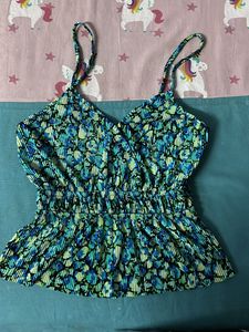 Blue V Neck Crop Top