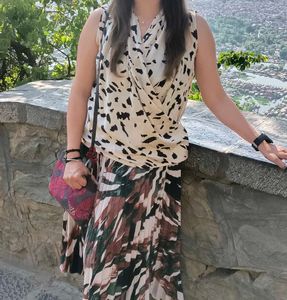 Brown Multicolored Long Skirt